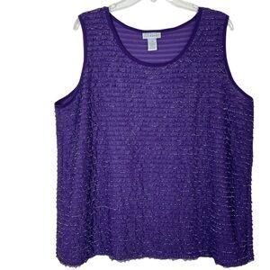 Catherines Maggie Barnes Ruffled Tank Top 1X Purple Metallic Stretch Shimmery